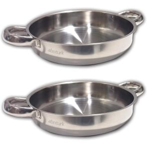 2 Adet 19cm Çelik Sahan Çift Kulplu Tava Paslanmaz Çelik Tabansız Sağan Yanmaz Yapışmaz çok amaçlı