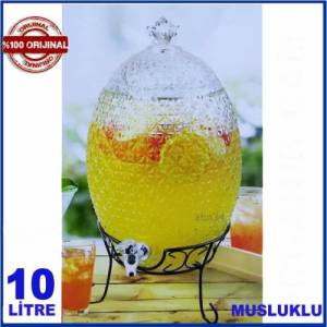Metal Ferforje Ayaklı Musluklu Cam Damacana,Kabartma Desen Cam Sebil 10 Lt Musluklu Cam Damacana