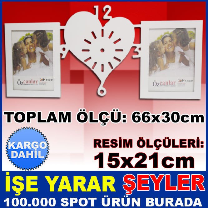SAATLİ KALP MODEL 2'Lİ ÇERÇEVE AŞK ÇERÇEVESİ KD