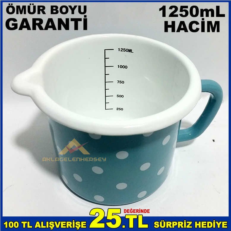 1250mL İÇİ BEYAZ DIŞI DESENLİ EMAYE ÖLÇÜ KABI