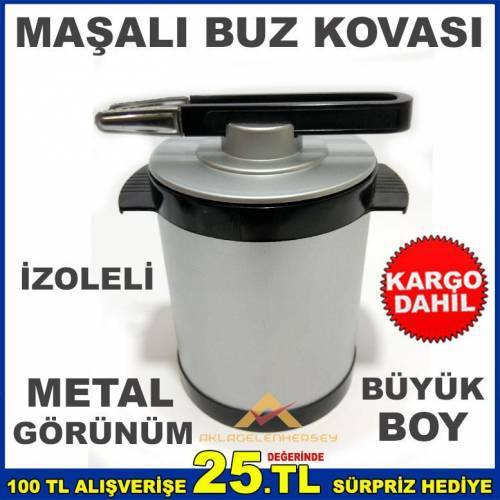 Metal Görünüm İzoleli Büyükboy Maşalı Buz Kovası
