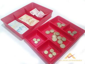 KASA İÇİ KULLANIŞLI PARA KUTUSU 20x27cm ÇİFT ÜNİTELİ 5 BÖLME ÇEKMECE İÇİ BOZUK ve KAĞIT PARA KUTUSU