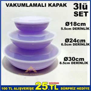 VAKUMLAMA KAPAKLI 3lü SET SIZDIRMAZ SAKLAMA KABI