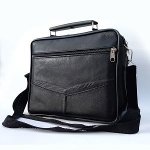 Hakiki Deriden Üretilmiş Omuz Askılı 5 Cepli Büyük Boy Erkek El Çantası - Yatay Model