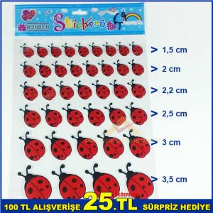 39'lu Kabartmalı Uğur Böceği Stickers (telefon-tablet-laptop-defter-kitap-stickers)