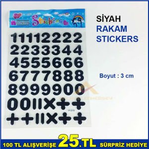 48'li Kabartmalı Siyah Rakam Stickers (telefon-tablet-laptop-defter-kitap-stickers)