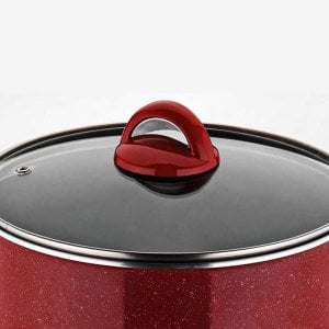 Seramik Dış Yüzey 18cm Cam Kapaklı Taç Granit Derin Tencere - Sağlıklı Tencere