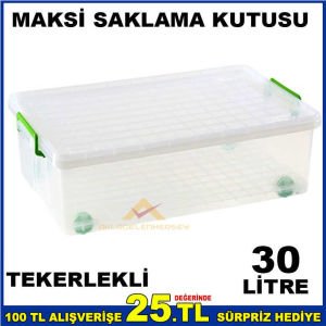 TEKERLEKLİ KAPAKLI MAKSİ SAKLAMA KUTUSU 30 LİTRE