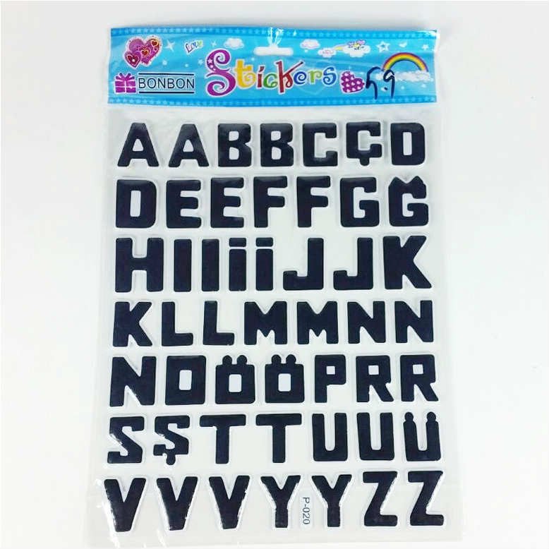 50'li Kabartmalı Siyah Alfabe Stickers (telefon-tablet-laptop-defter-kitap-stickers)