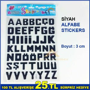 50'li Kabartmalı Siyah Alfabe Stickers (telefon-tablet-laptop-defter-kitap-stickers)