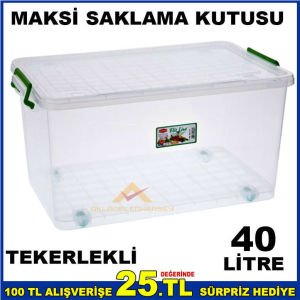 TEKERLEKLİ KAPAKLI MAKSİ SAKLAMA KUTUSU 40 LİTRE