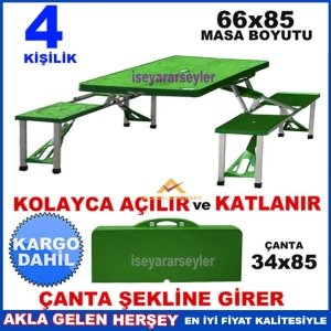 KargoDahil KOLAY AÇILIP KATLANAN 4 KİŞİLİK PİKNİK MASASI YEŞİL