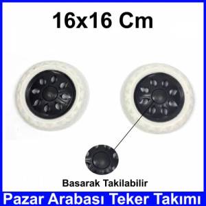 Pazar Arabası 16x16cm Teker Takımı Plastik Siyah Beyaz