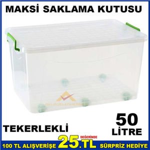 TEKERLEKLİ KAPAKLI MAKSİ SAKLAMA KUTUSU 50 LİTRE