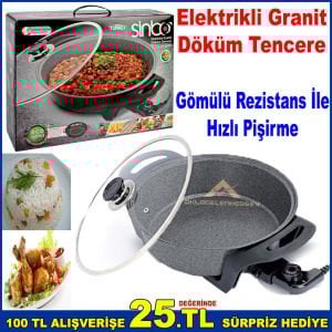 Sinbo Elektrikli Granit Döküm Tencere Ayarlanabilir Termostatlı Yapışmaz Yüzey Pizza Tavası
