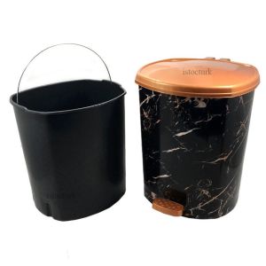 Siyah Mermer Desenli 20Lt BüyükBoy Pedallı Çöp Kovası Çıkabilir 2.kovayla Sağlıklı Yaşam