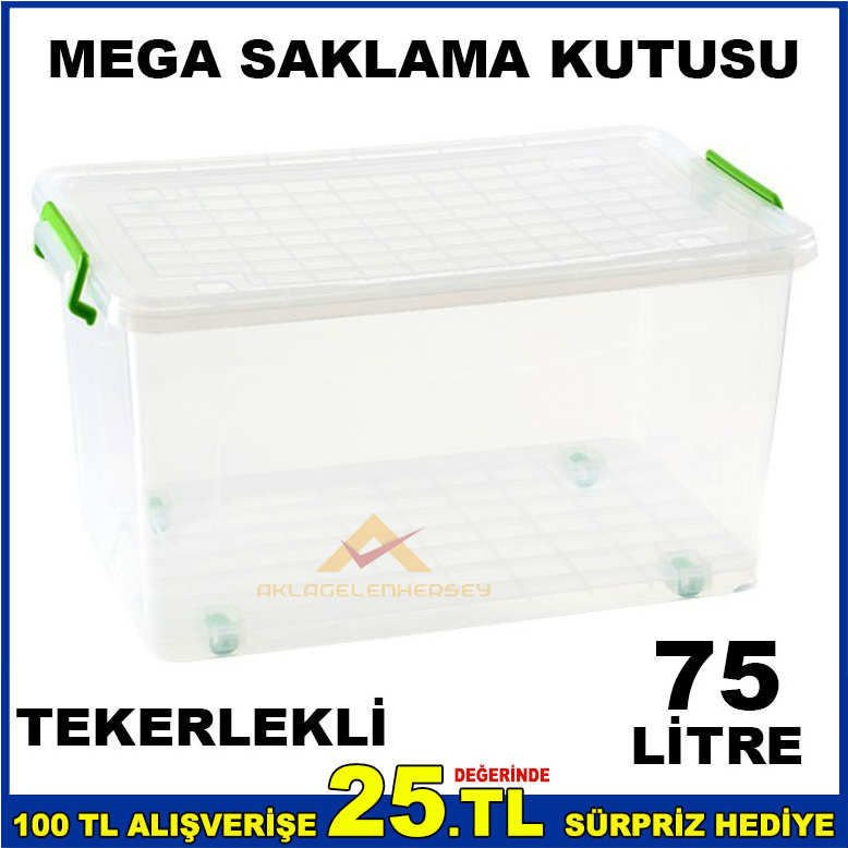 TEKERLEKLİ KAPAKLI MEGA SAKLAMA KUTUSU 75 LİTRE
