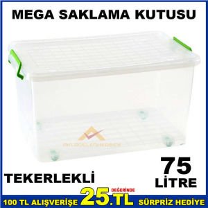 TEKERLEKLİ KAPAKLI MEGA SAKLAMA KUTUSU 75 LİTRE
