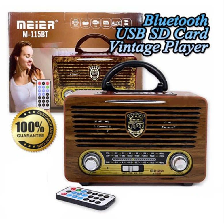 FM Radyo,USB Desteği ile Meier M-111BT Kablosuz Klasik Ahşap Nostaljik Taşınabilir Mp3 Çalar Radyo