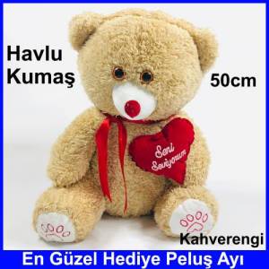Kalp Tutan Sevimli Kahverengi Peluş Ayı - Sevgiliye Hediyelik