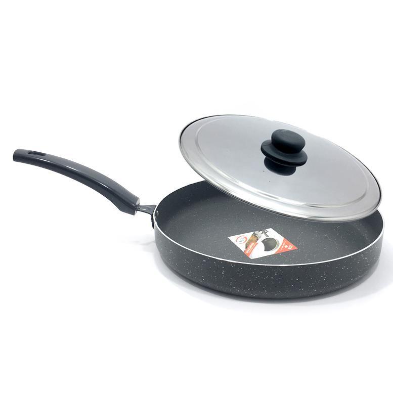 İç Dış Granit Kaplama Büyük Boy Leydi Kapaklı Balık Tavası Ø32 cm Kalın Alüminyum Izgara Tavası