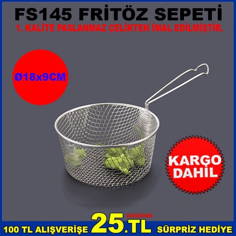 F145 ÇIKMALI SAP  KALAYLI PASLANMAZ ÇELİKTEN METAL FRİTÖZ SEPETİ