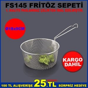F145 ÇIKMALI SAP  KALAYLI PASLANMAZ ÇELİKTEN METAL FRİTÖZ SEPETİ