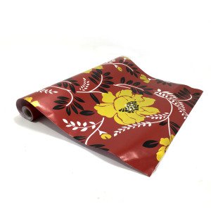 5mt Rulo 500x45cm Bordo Yaprak Çiçek Desen Kendi Yapışkanlı Pvc Folyo Duvar+Mobilya,Dolap Kaplaması