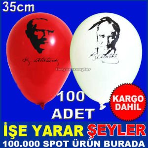 KIRMIZI BEYAZ ATATÜRK RESİMLİ 100 ADET BALON -2