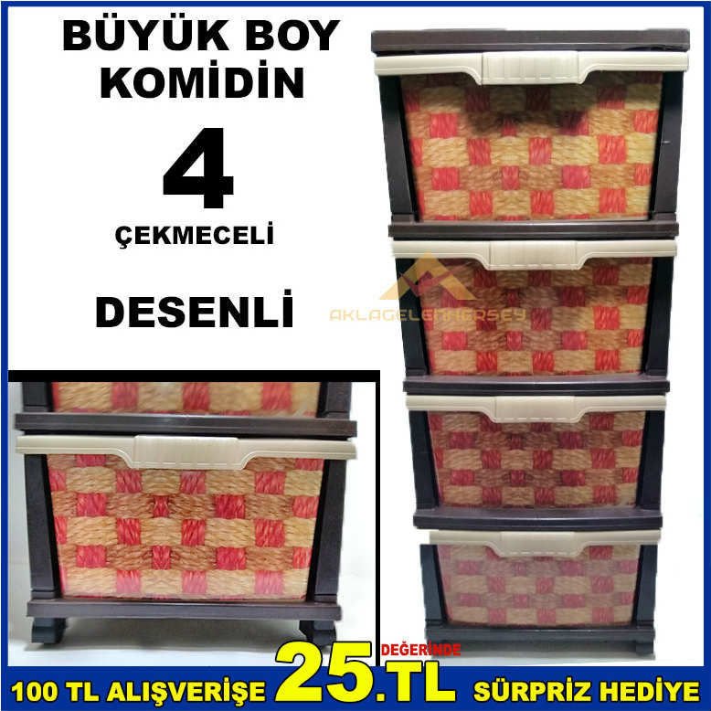 BÜYÜK BOY 4 ÇEKMECELİ RENKLİ DESENLİ KOMİDİN