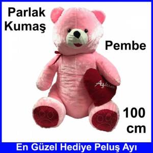 Kalp Tutan Sevimli Pembe Peluş Ayı - Sevgiliye Özel 100cm