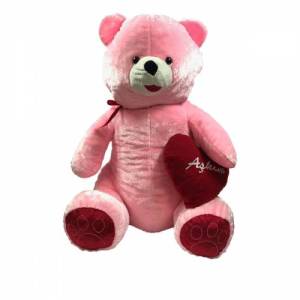 Kalp Tutan Sevimli Pembe Peluş Ayı - Sevgiliye Özel 100cm