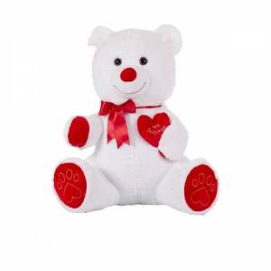 Kalp Tutan Sevimli Beyaz Peluş Ayı - Sevgiliye Hediyelik 70cm