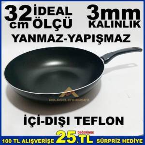 İç Ve Dış Yüzeyi Teflon Kaplama 32cm Wok Tava