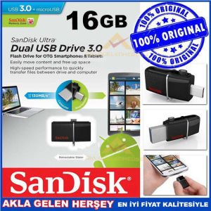 SANDİSK 16GB ULTRA DUAL USB 3.0 OTG FLASH BELLEK