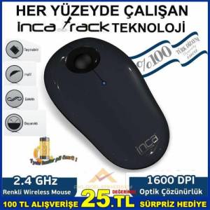 Inca Vivre Her Yüzeyde Çalışabilen Incatrack Ergonomik Wıreless Kablosuz Optic Mouse Fare