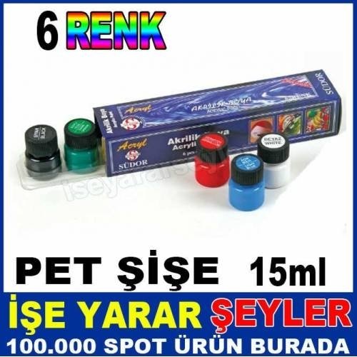 ÜCRETSİZ KARGO SÜDOR 6'lı NON-TOXIC PET ŞİŞE AKRİLİK BOYA SETİ