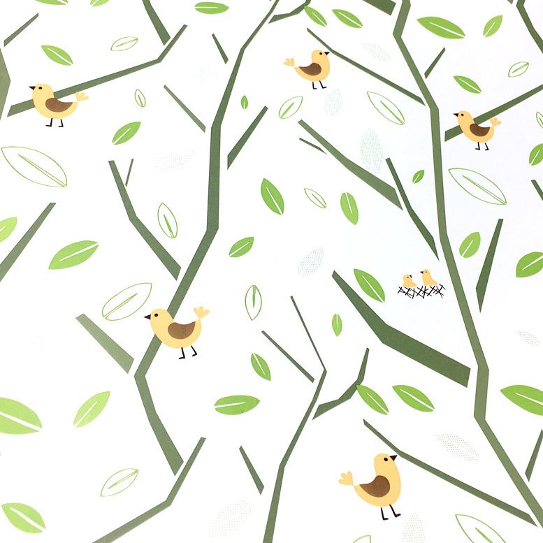 5mt Rulo 500x45cm Beyaz, Dal ve Kuş Desenli Kendi Yapışkanlı Pvc Folyo Duvar+Mobilya Kaplaması