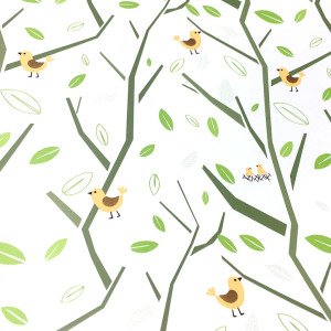 5mt Rulo 500x45cm Beyaz, Dal ve Kuş Desenli Kendi Yapışkanlı Pvc Folyo Duvar+Mobilya Kaplaması