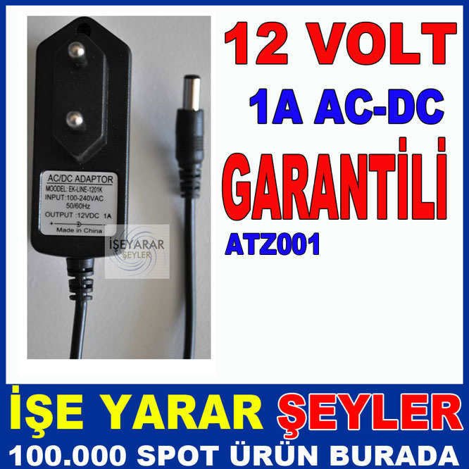 GARANTİLİ 12V 1A AC-DC İÇ MEKAN LED ADAPTÖRÜ
