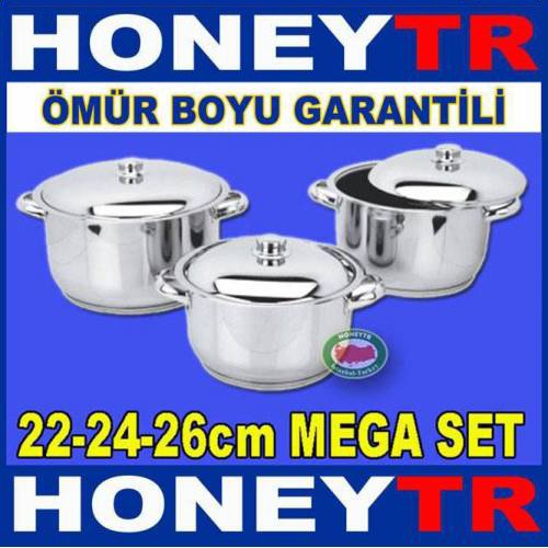 Özel Taban 3lü Çelik Tencere Seti 22-24-26cm