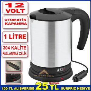 Paslanmaz Çelik Gizli Rezistanslı Araç İçi Kettle 1 Litre Çakmaklık Girişli Otomatik Su Isıtıcı