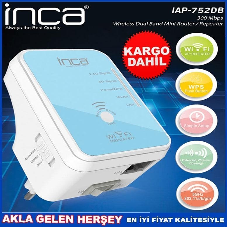 Ücretsiz Kargo INCA ACCESS POINT KABLOSUZ MİNİ ROUTER IAP-752DB