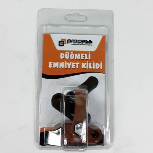 Kahve Rengi Pvc Kapı Pencere Emniyet Kilidi Basmalı Düğmeli Yeni Model