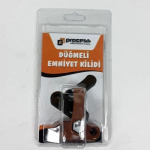 Kahve Rengi Pvc Kapı Pencere Emniyet Kilidi Basmalı Düğmeli Yeni Model