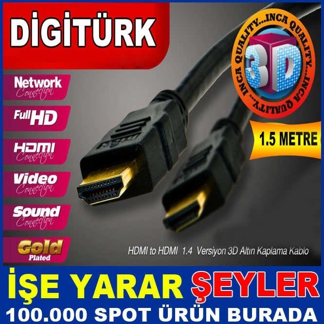 DİGİTÜRK UYUMLU 3D 1.4v HDMI KONNEKTÖR KABLOSU