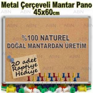 Duvara Monte Metal Çerçeveli Mantar Pano 45x60cm Sağlam Alüminyum Çerçeveli Doğal Mantardan Üretim