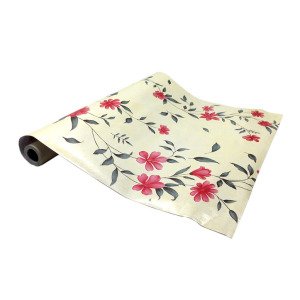 5mt Rulo 500x45cm Krem Renk Pembe Çiçek Desenli Yapışkanlı Pvc Folyo Duvar+Mobilya,Dolap Kaplaması