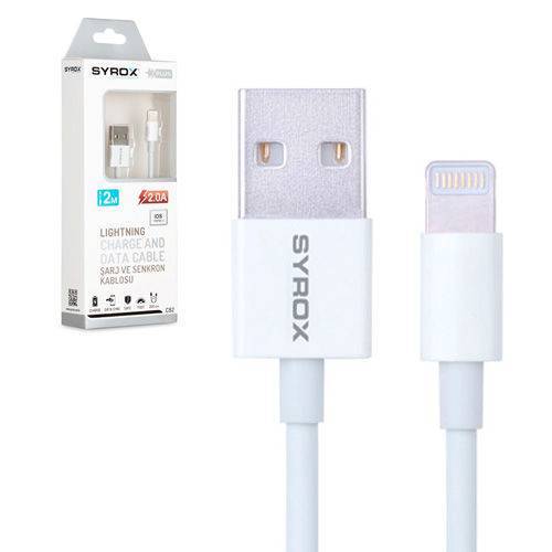 İphone telefonlar için 2 metre hızlı şarj - data kablosu 2 Amper Syrox Lightning usb uzun boy c82