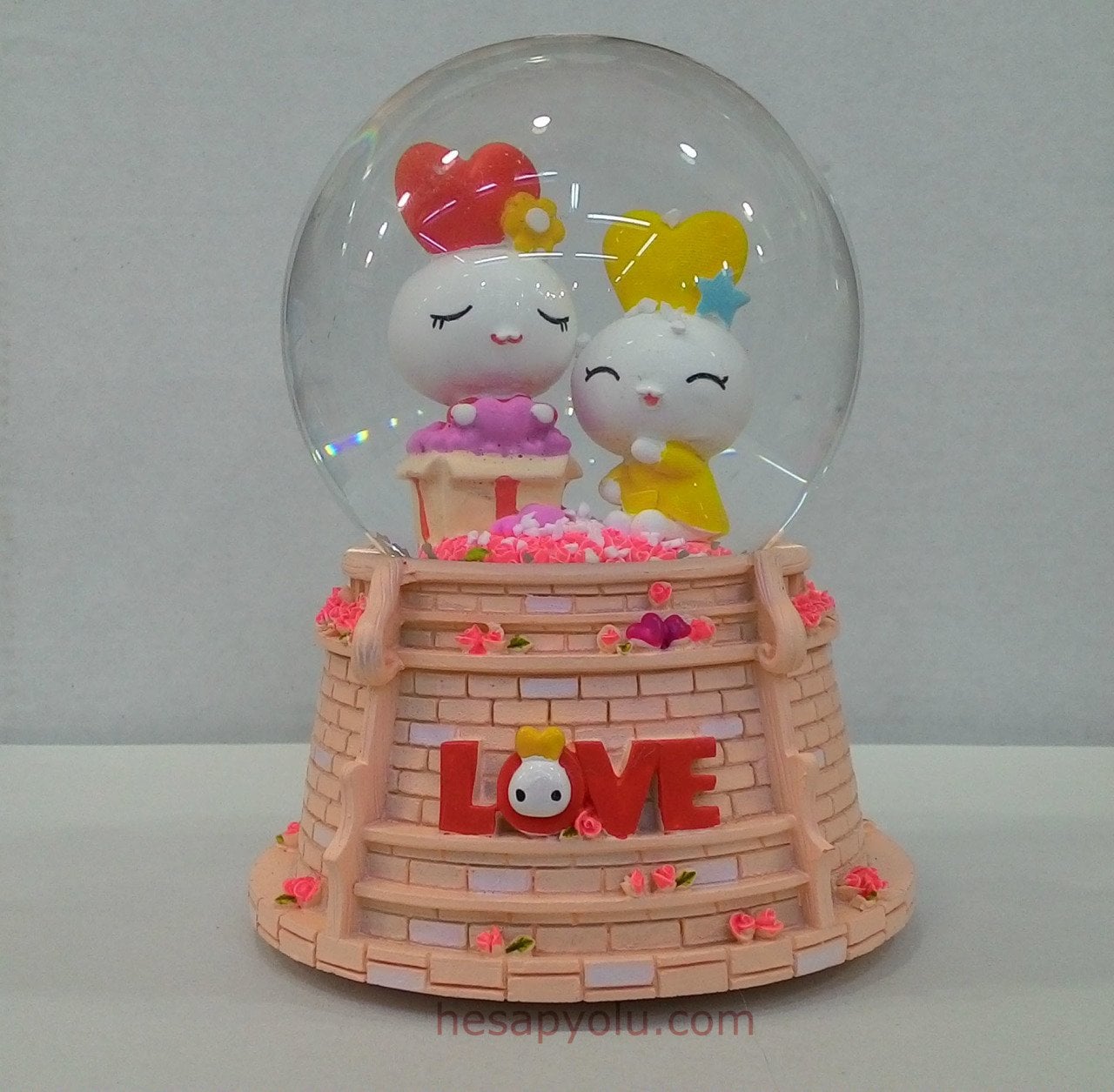 Sevimli Tavşanlar Işıklı Dekoratif Müzikli Kar Küresi